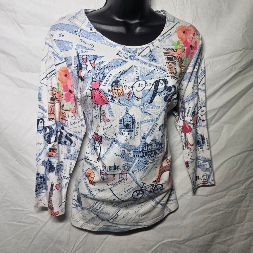 Y2k boho artsy avant garde funky retro 3/4 sleeve paris top